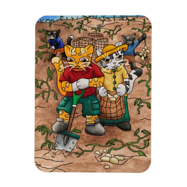 Potato Harvest Cats Magnet (Vertikal)