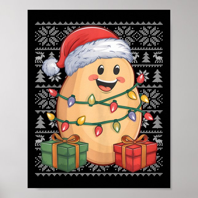 Potato Julafton Sweater Stil Ugly Santa Hat Potato Poster (Framsidan)