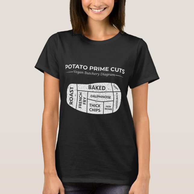 Potato Prime Cuts Funny Vegan T Shirt (Framsida)