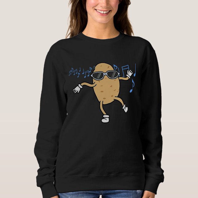 Potatoe Dancing Around Music Notes Musician Cookin T Shirt (Framsida)