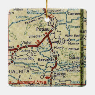 Poteau OK och Heavener Oklahoma Karta Julgransprydnad Keramik