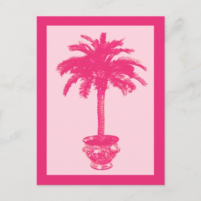 Poted Handflatan Träd, Shades of Coral Rosa Vykort (Framsida)