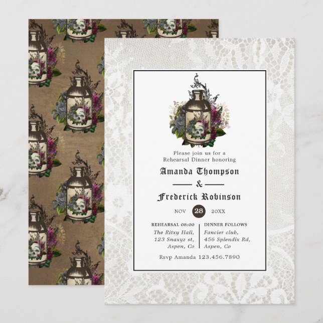 Potion Flaska och Snöre Gothic Rehearsal Dinner Inbjudningar (Fram/baksida)