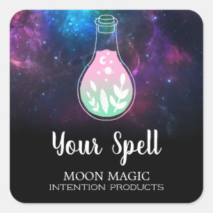 Potion Galaxy Black Witchcraft Labels Fyrkantigt Klistermärke
