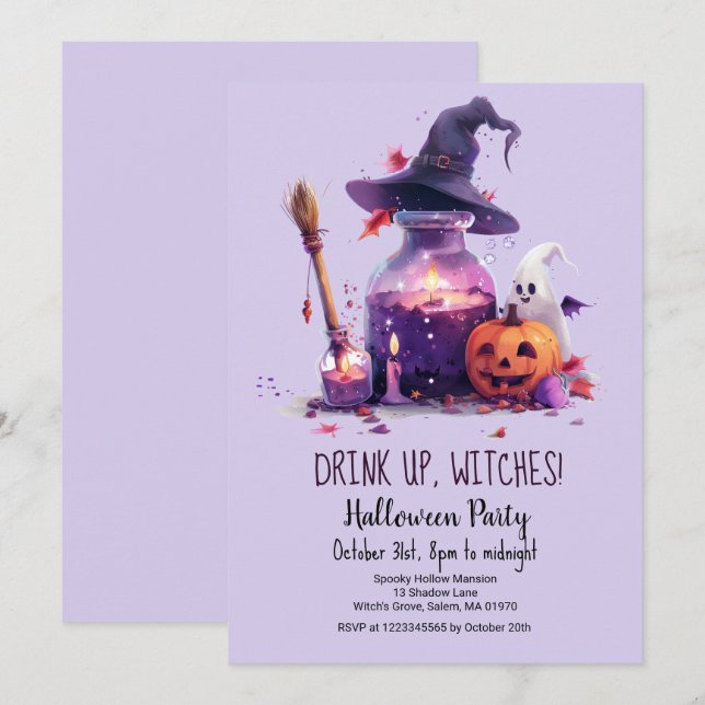 Potions Pumpkin Ghost Witch Hat Halloween fest Inbjudningar (Fram/baksida)