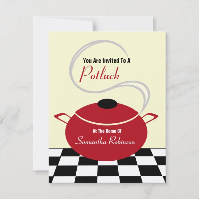 Potluck Inbjudan - Black White & Red Kitchen (Framsida)
