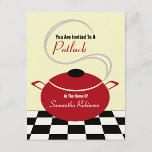 Potluck Inbjudan - Black White & Red Kitchen