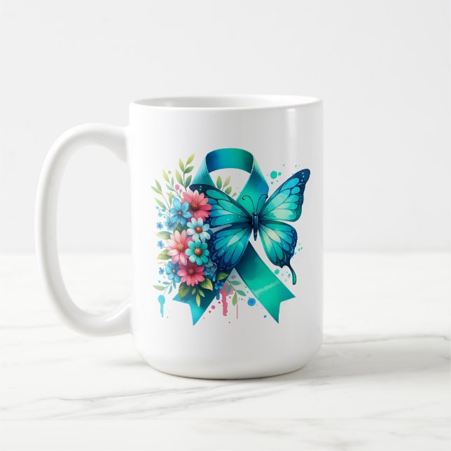 POTS Warrior | Dysautonomia Awareness Ribbon Kaffemugg (Vänster)