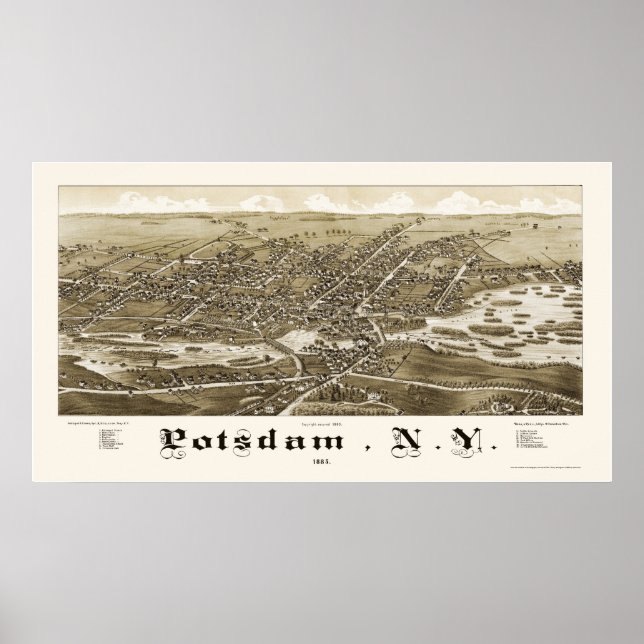 Potsdam, NY Panoramic Karta - 1885 Poster (Framsidan)