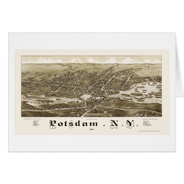 Potsdam panorama- karta för NY - 1885 Hälsningskort (Framsidan Horizontal)
