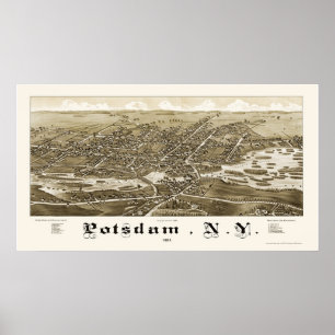 Potsdam panorama- karta för NY - 1885 Poster
