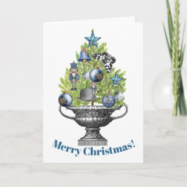 Potted Christmas Tree with Blue Ornaments Helgkort