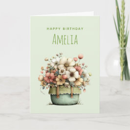 Potted Flowers Cozy Shabby Style Cute Birthday Kort
