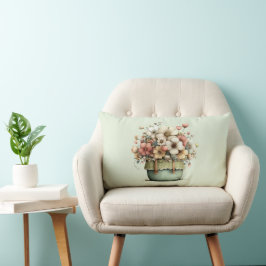 Potted Flowers Cozy Shabby Style Cute Lumbarkudde