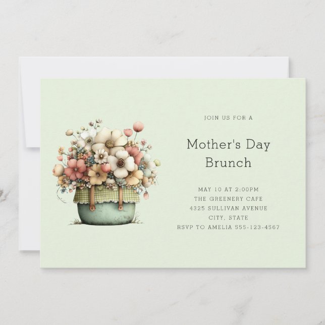 Potted Flowers Cozy Shabby Style Cute Mother's Day Inbjudningar (Framsida)