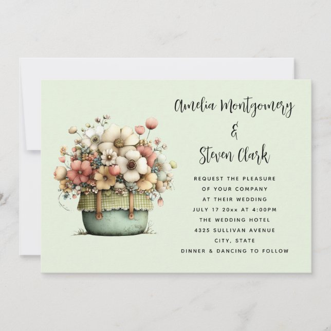 Potted Flowers Cozy Shabby Style Cute Wedding Inbjudningar (Framsida)