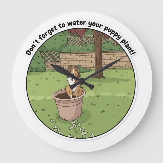 Potted Sheltie Stor Klocka (Framsida)