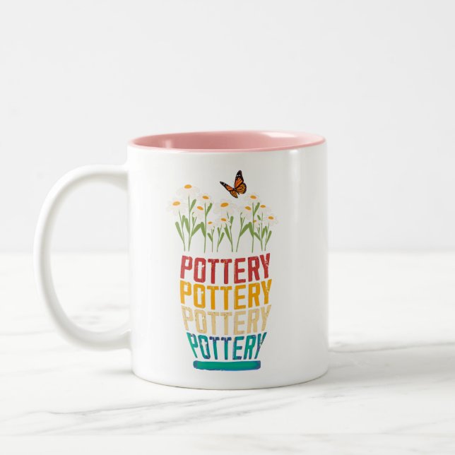 Pottery Gift, Pottery Älskare, Gardeners Gift, Cla Två-Tonad Mugg (Vänster)