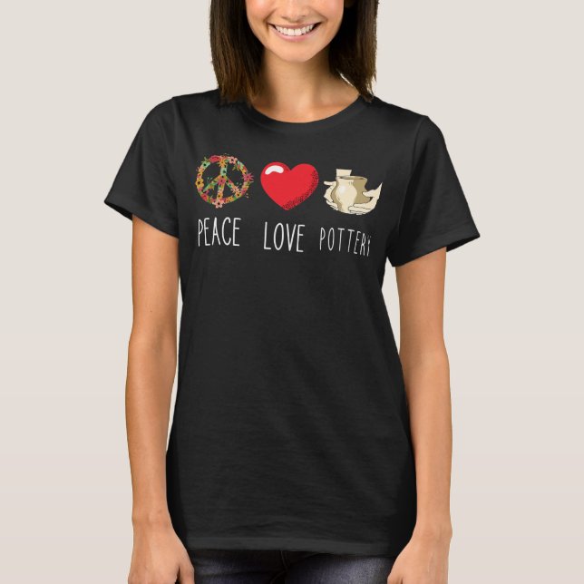 Pottery Kärlek Peace Flower Pottering Pot Skapar T Shirt (Framsida)