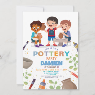 Pottery Skapar Crafts Clay Art Pots Boys Birthday Inbjudningar