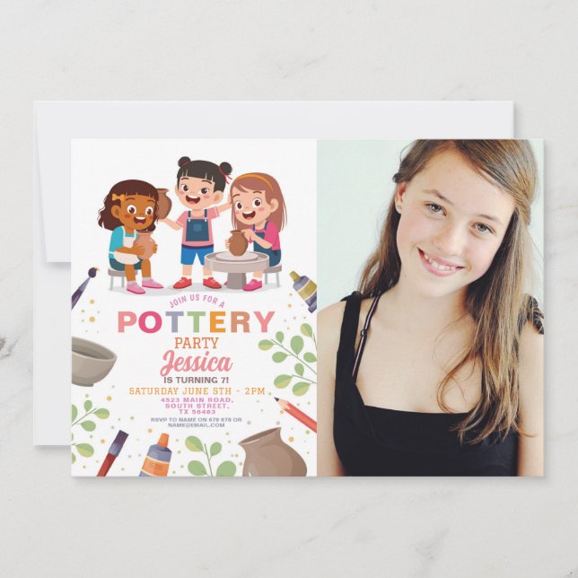 Pottery Skapar Crafts Clay Art Pots Photo Birthday Inbjudningar (Framsida)