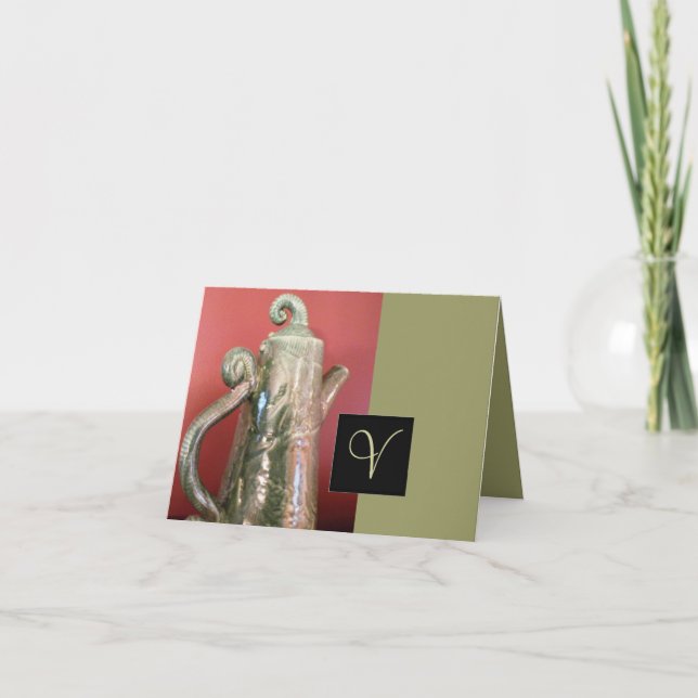 Pottery Tea Pot Note Card med monogram Anteckningskort (Framsida)