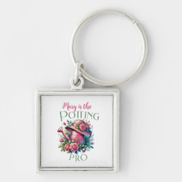 Potting Pro Garden Keychain Fyrkantig Silverfärgad Nyckelring