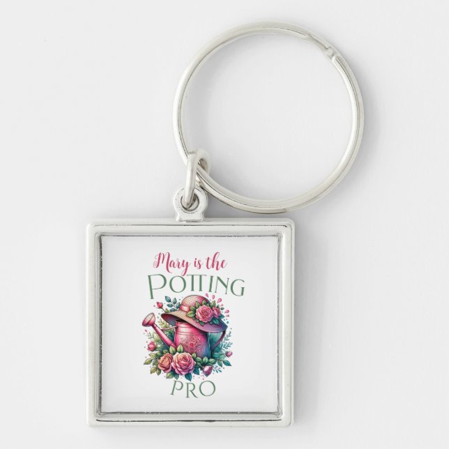 Potting Pro Garden Keychain Fyrkantig Silverfärgad Nyckelring (Framsidan)