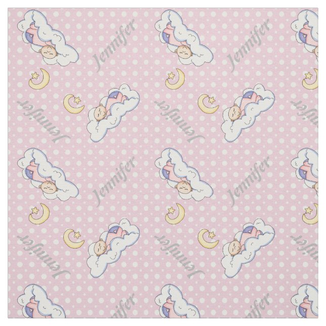 Pottplantskola för sovande flicka, namn och rosa p tyg (Provkarta)