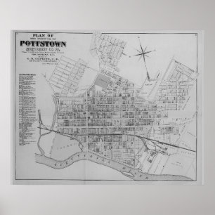 Pottstown Borough Karta PA Pennsylvania 1871 Poster