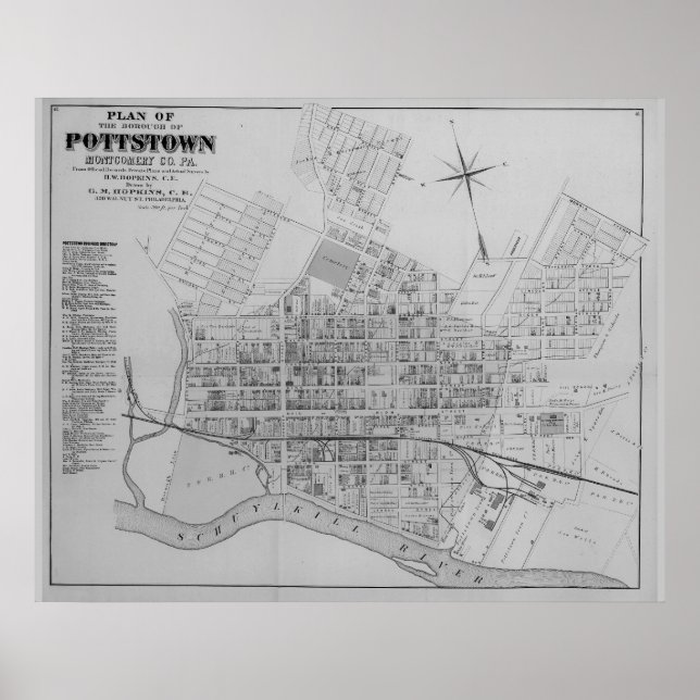 Pottstown Borough Karta PA Pennsylvania 1871 Poster (Framsidan)