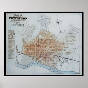 Pottstown Borough Karta PA Pennsylvania 1871 Poster