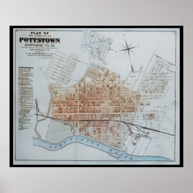 Pottstown Borough Karta PA Pennsylvania 1871 Poster (Framsidan)