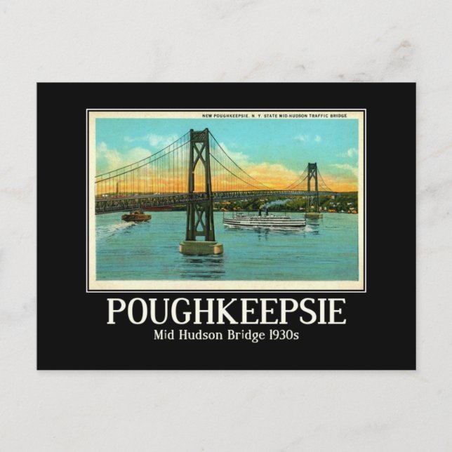 Poughkeepsie NY Mid Hudson Bridge 1930-talet Vykort (Framsida)