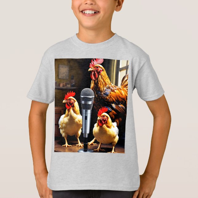 Poultry in Session – Chickens with Mic & Recorder T Shirt (Framsida)