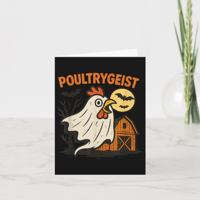 Poultrygeist Funny Chicken Ghost Halloween Pun Des Kort (Framsida)