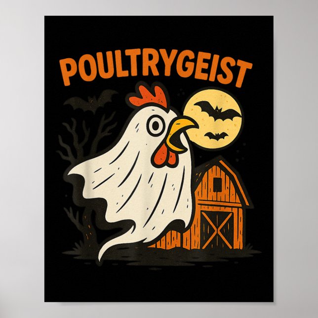 Poultrygeist Funny Chicken Ghost Halloween Pun Des Poster (Framsidan)