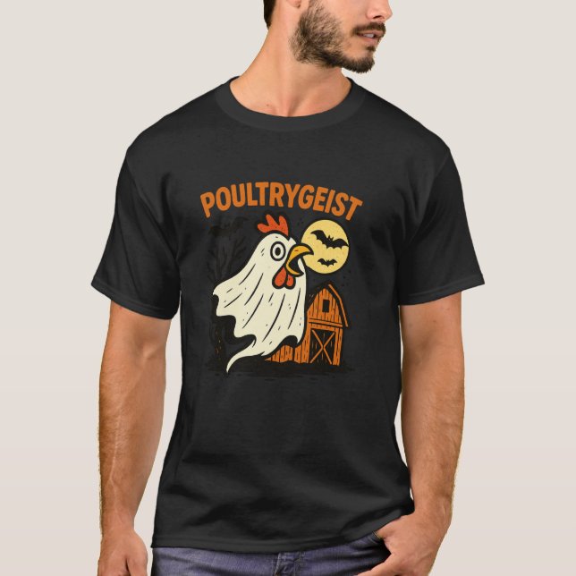 Poultrygeist Rolig Kyckling Spöke Halloween Puns D T Shirt (Framsida)