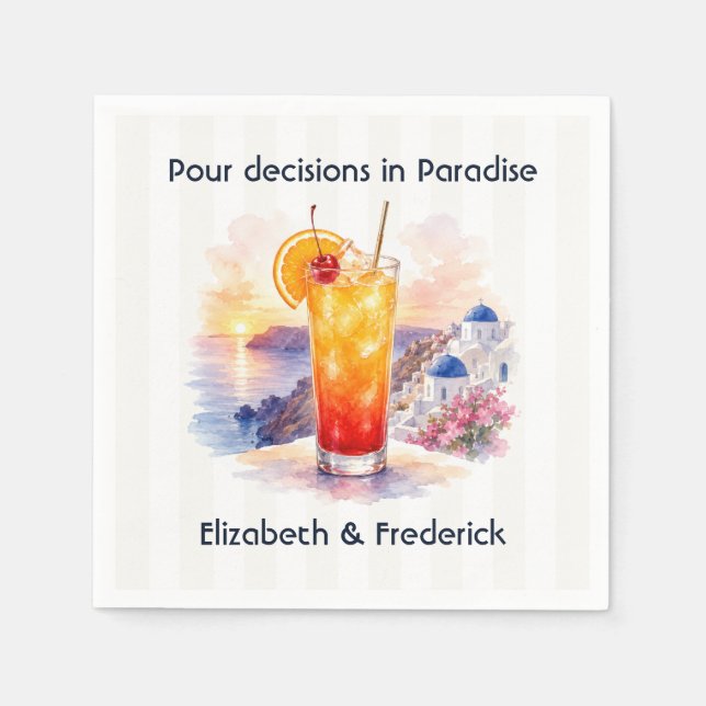 Pour Beslut i Paradiset Santorini Cocktail Pappersservett (Framsidan)