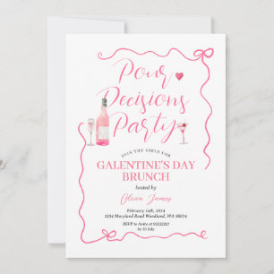 Pour Decision Party Rosa Handdragen Valentine Part Inbjudningar