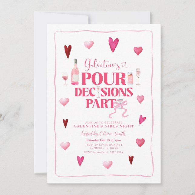 Pour Decision Rosa Galentine Girl's Party Inbjudningar (Framsida)