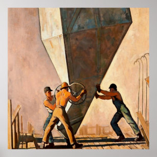 “Pouring Cement Boulder Dam” av Maynard Dixon Poster