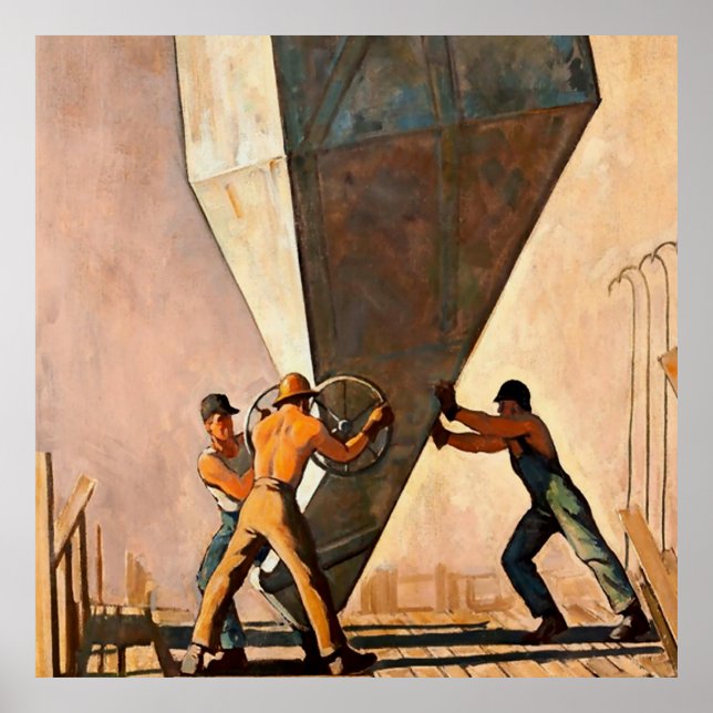 “Pouring Cement Boulder Dam” av Maynard Dixon Poster (Framsidan)