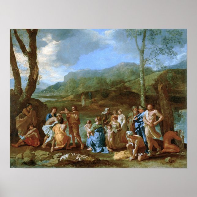 Poussin - Johannes döparen döper vid floden Jordan Poster (Framsidan)
