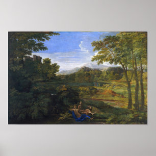 Poussin - liggande med två nymhs och en orm poster