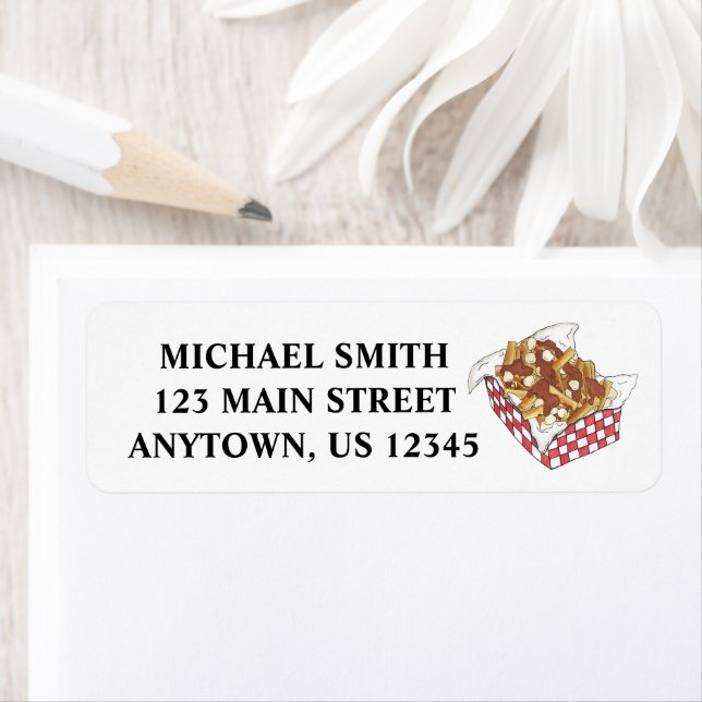 Poutine Quebec Canada Canadian Food Fransk Fries Returadress Etikett (Insitu)