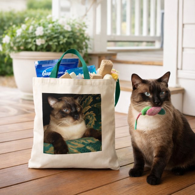 Pouty Ansikte Siamese Cat Bag Tygkasse (Siamese cat lovers tote bag, a thoughtful gift idea )