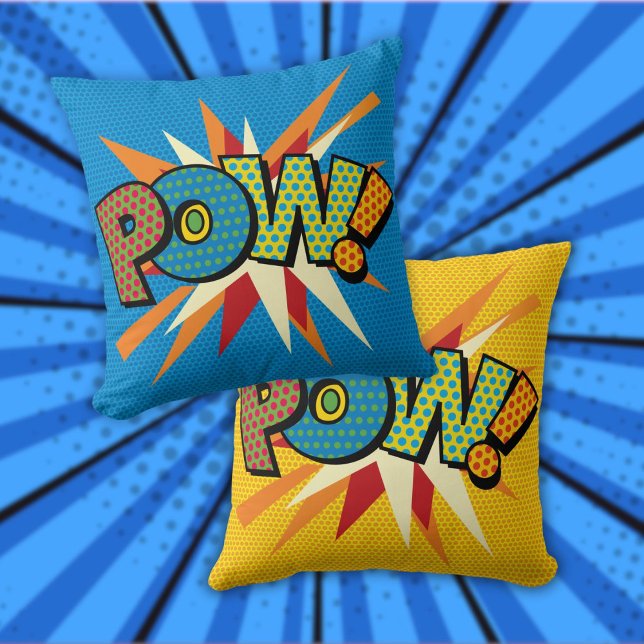 POW Kul Retro Serietidning Popkonst Kudde (POW Fun Retro Comic Book Pop Art Throw Pillow)