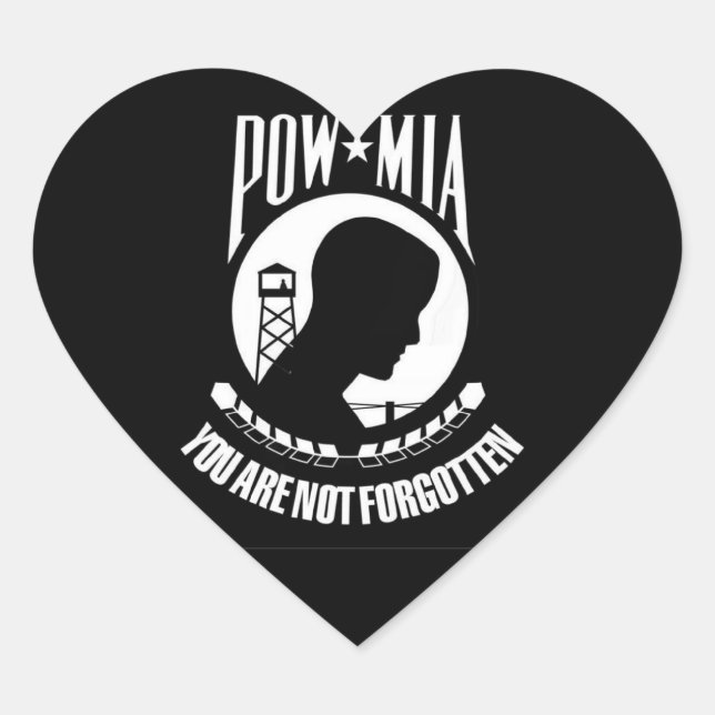 POW-MIA FLAGGA HJÄRTFORMAT KLISTERMÄRKE (Framsida)