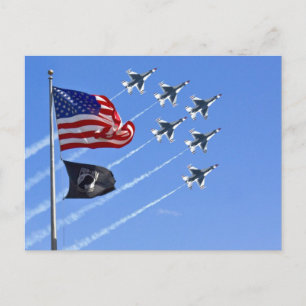 POW MIA Flagga med Old glory & Thunderbird Vykort
